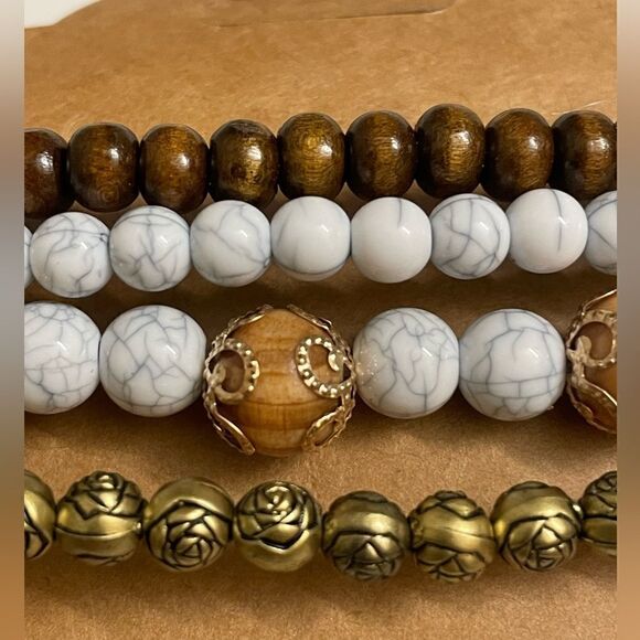 Stackable Boho Wooden Beaded Bracelets (4 Total) (NEW) - Picture 5 of 9